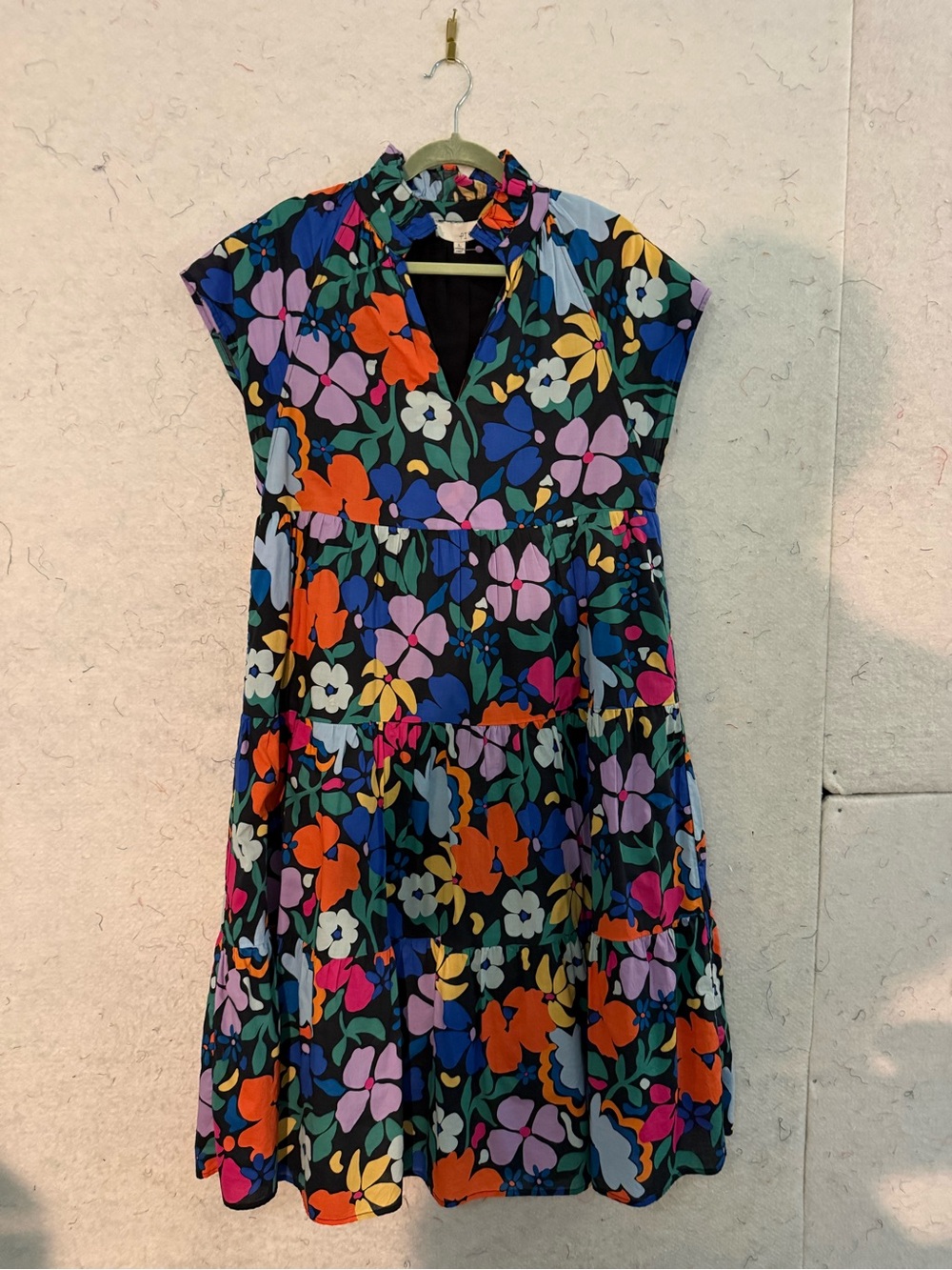 Pinch Bold Floral Tiered Dress in Black, Orange, Purple & Blue